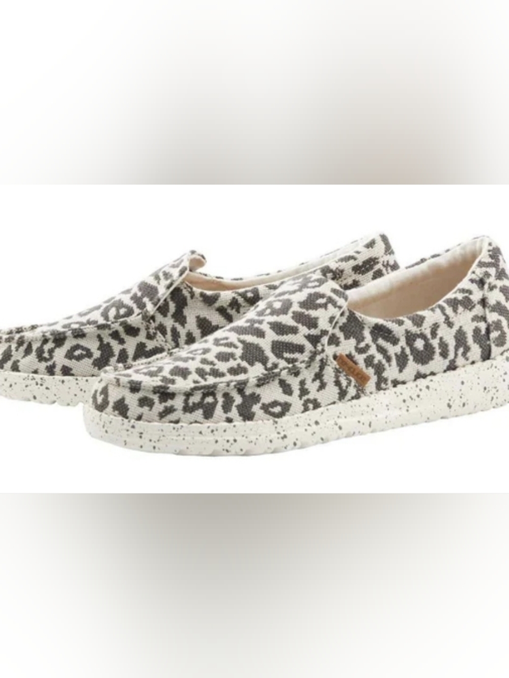Hey Dude Misty Woven Cheetah Grey slip-on shoes Size 7 Women